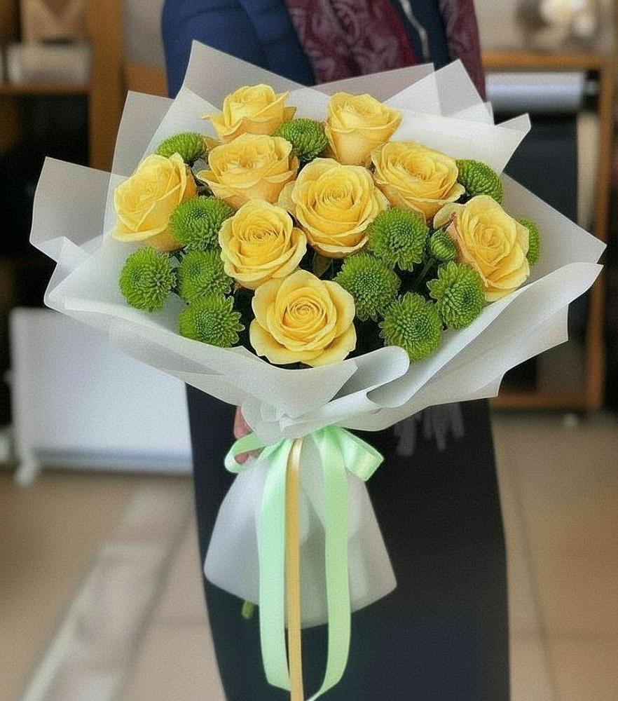 Букет цветов из: Хризантемы и Розы в Федино