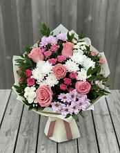 Букет цветов из:  Альстромерии, Гвоздики, Розы и Хризантемы в Федино