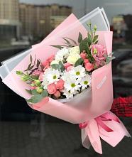 Букет цветов из:  Розы, Лизиантусы и Хризантемы в Федино