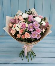 Букет цветов из:  Хризантемы, Розы и Альстромерии в Федино