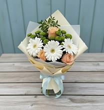 Букет цветов из:  Герберы, Розы и Хризантемы в Федино