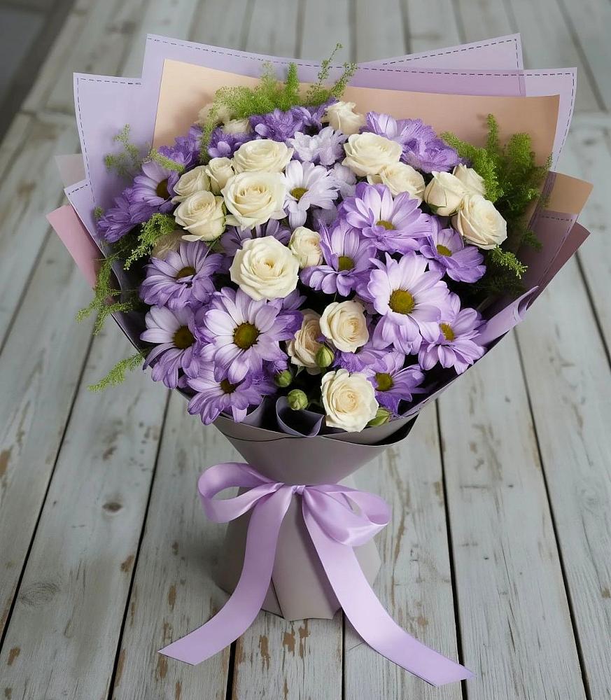 Букет цветов из: Хризантемы и Розы в Федино